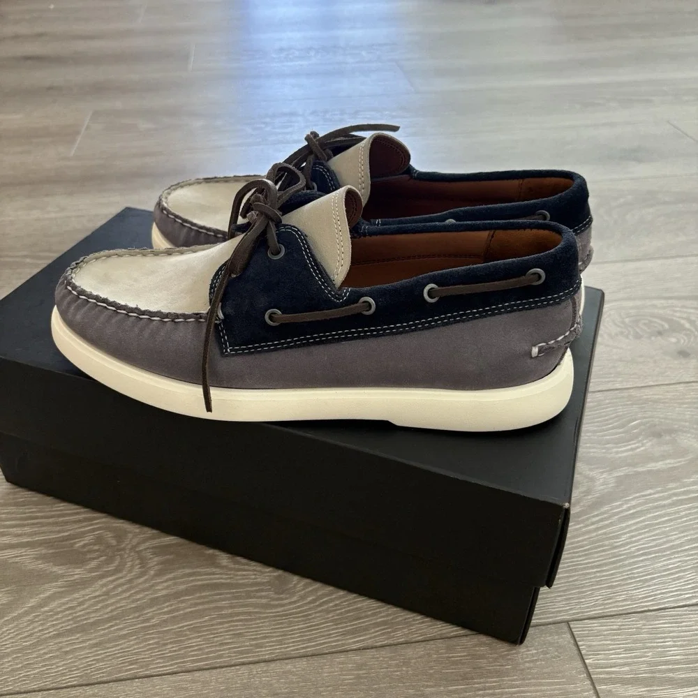 Allen Edmonds Panama Men's Size 8 D Boat Shoes Blue Gray Mix Natural Leather NEW
